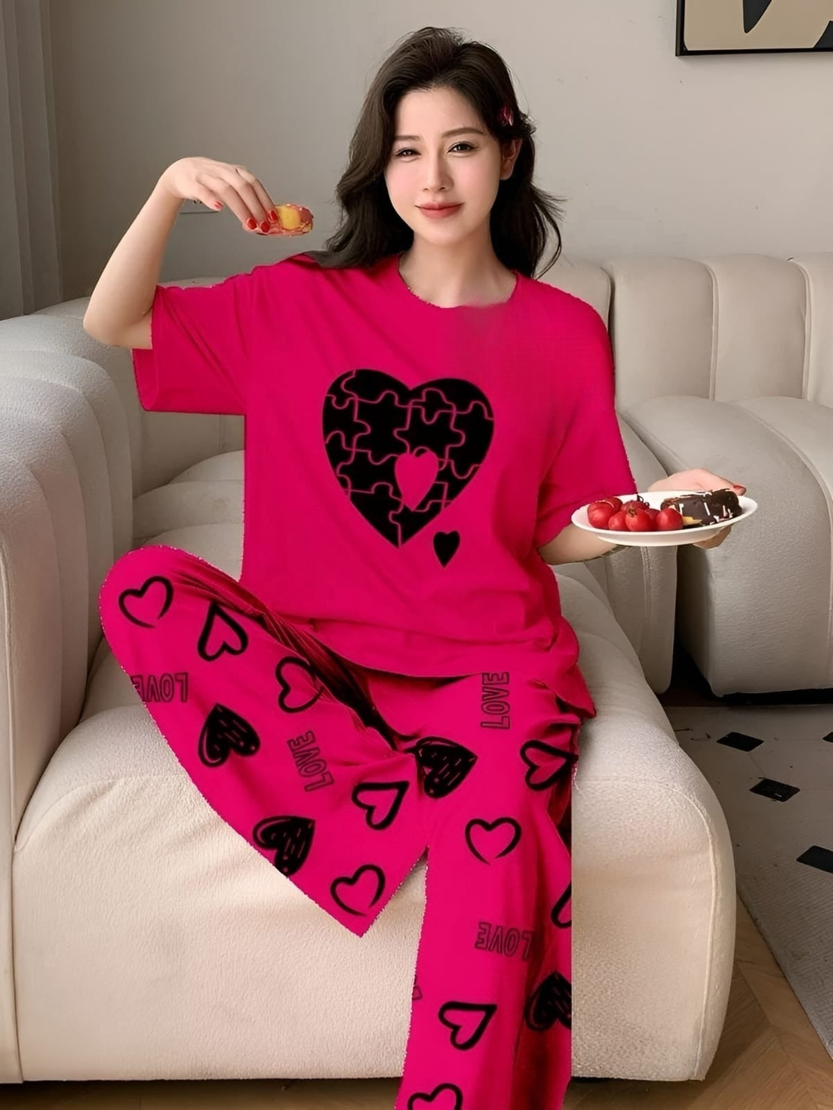 LOUNGE WEAR WITH PRINTED TROUSER 2PC