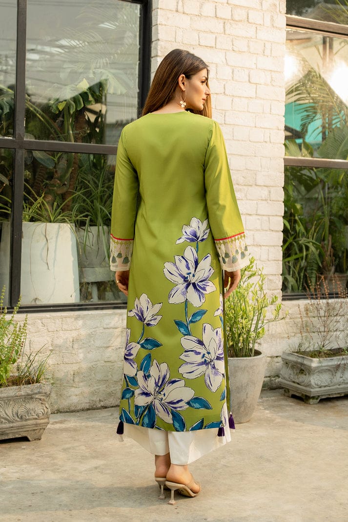 Lime Green Printed Silk 2pc