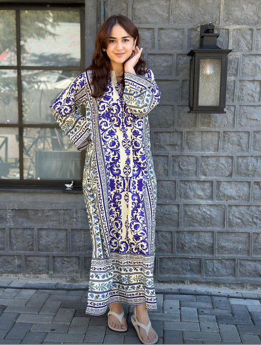 AYEZA KHAN- Printed Long Kaftan Viral 2pc