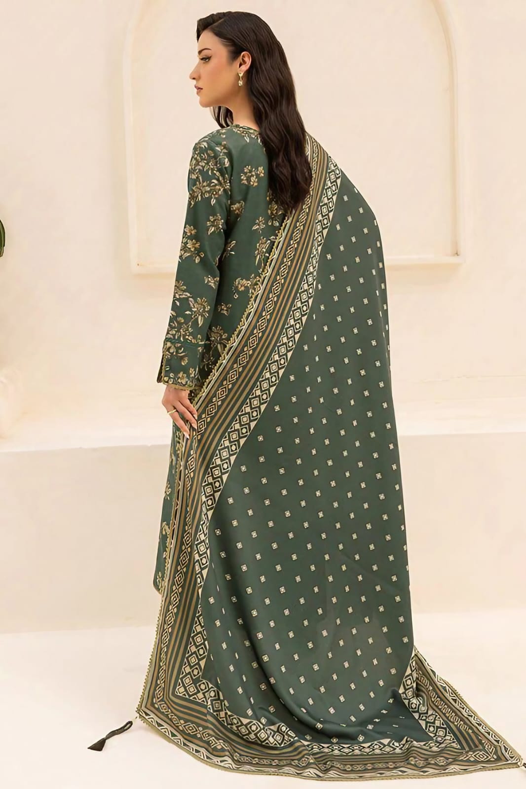 Farasha - Dark Green Printed Winter Whisper 3pc