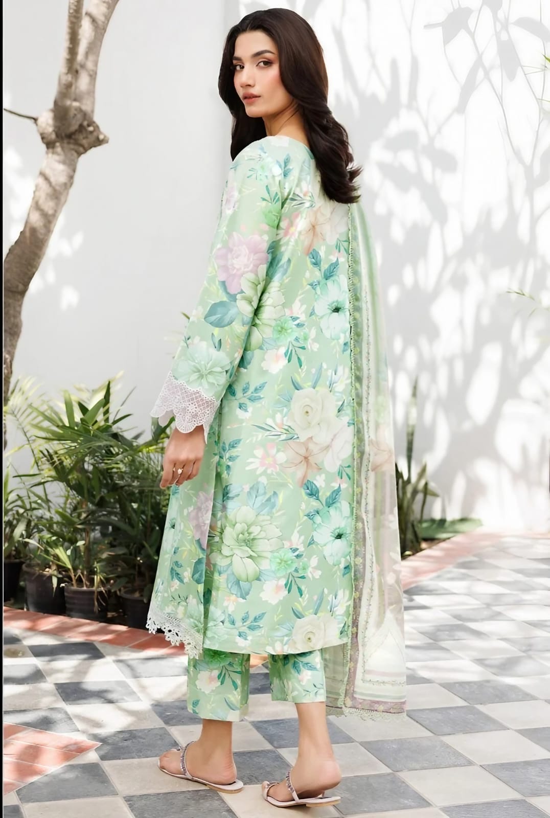 Mint Digital printed Khaddar 3- Piece