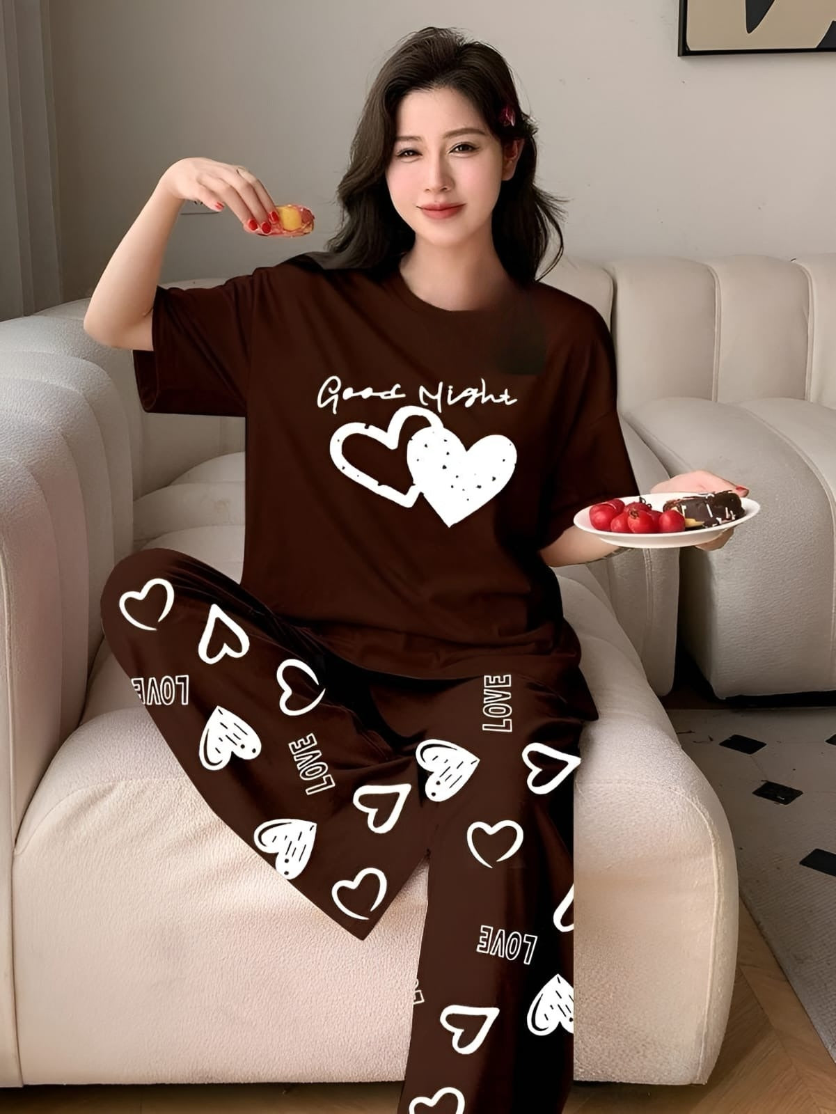 LOUNGE WEAR WITH PRINTED TROUSER 2PC