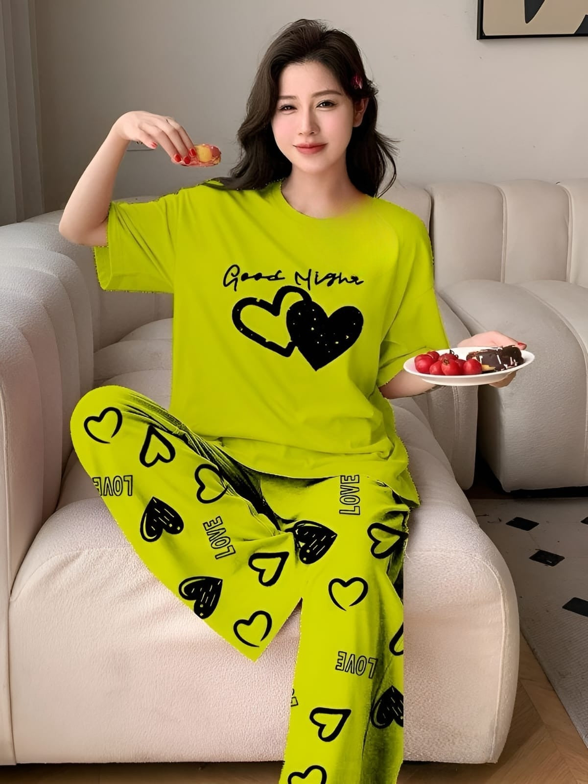 LOUNGE WEAR WITH PRINTED TROUSER 2PC