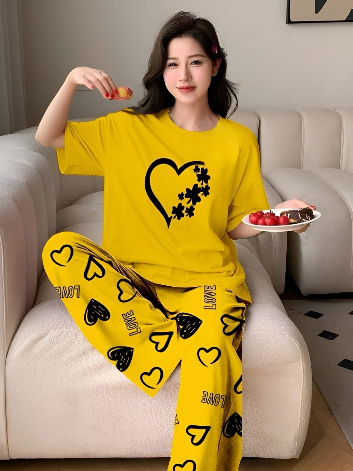 LOUNGE WEAR WITH PRINTED TROUSER 2PC