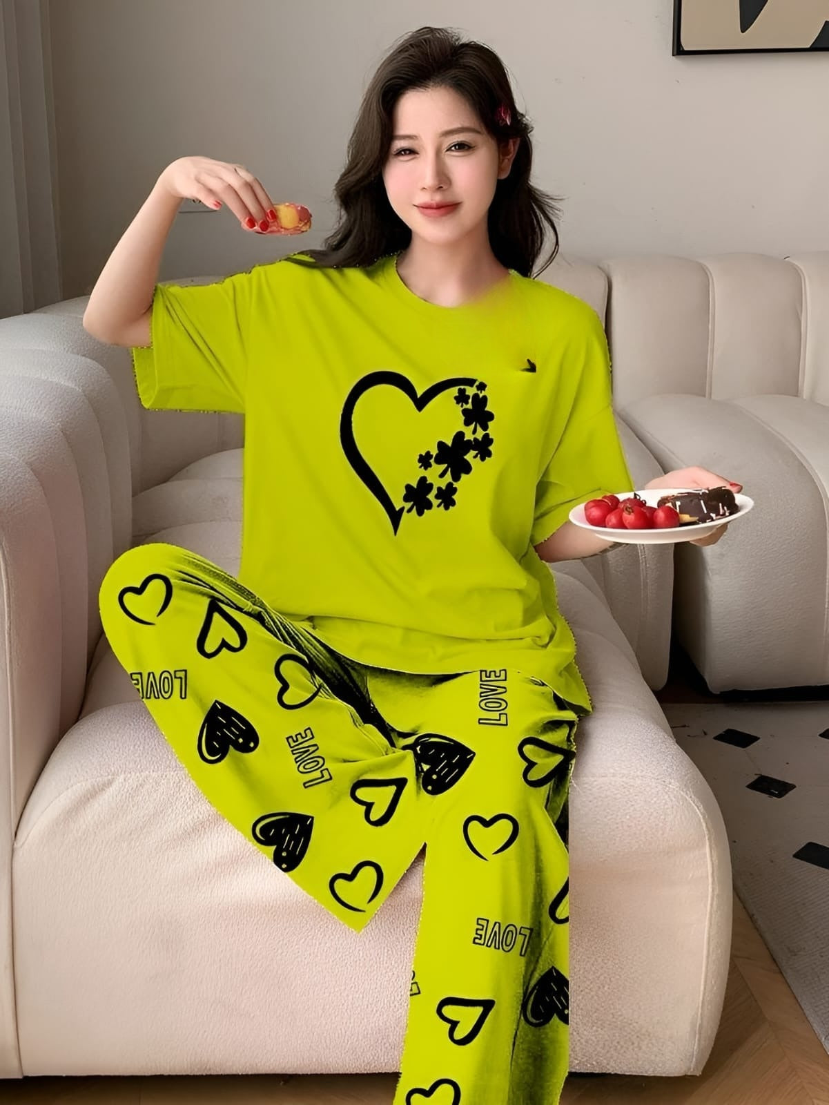 LOUNGE WEAR WITH PRINTED TROUSER 2PC