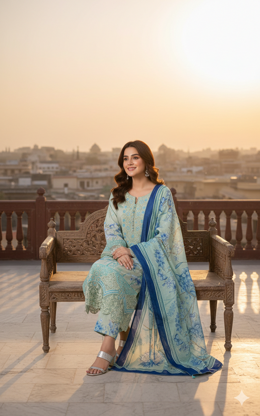 EID COLLECTION – 3pc Lawn Embroidered Patched Work