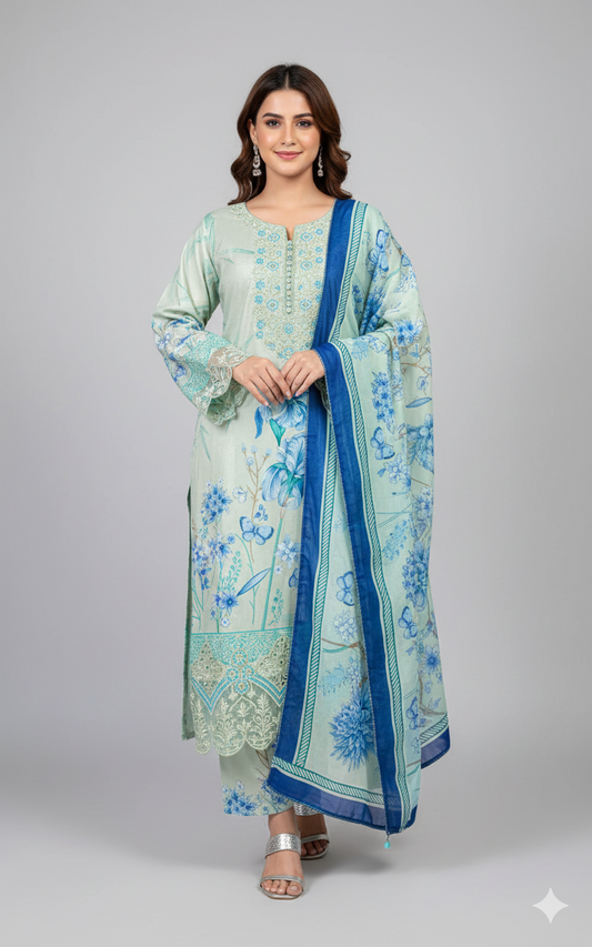 EID COLLECTION – 3pc Lawn Embroidered Patched Work