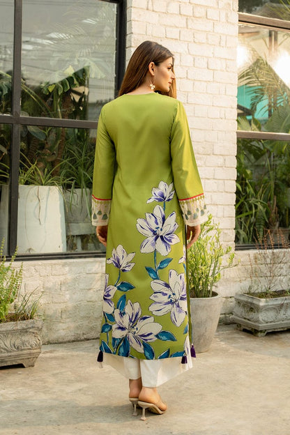 Lime Green Printed Silk 2pc
