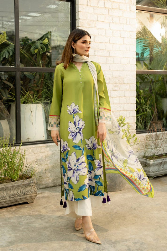 Lime Green Printed Silk 2pc
