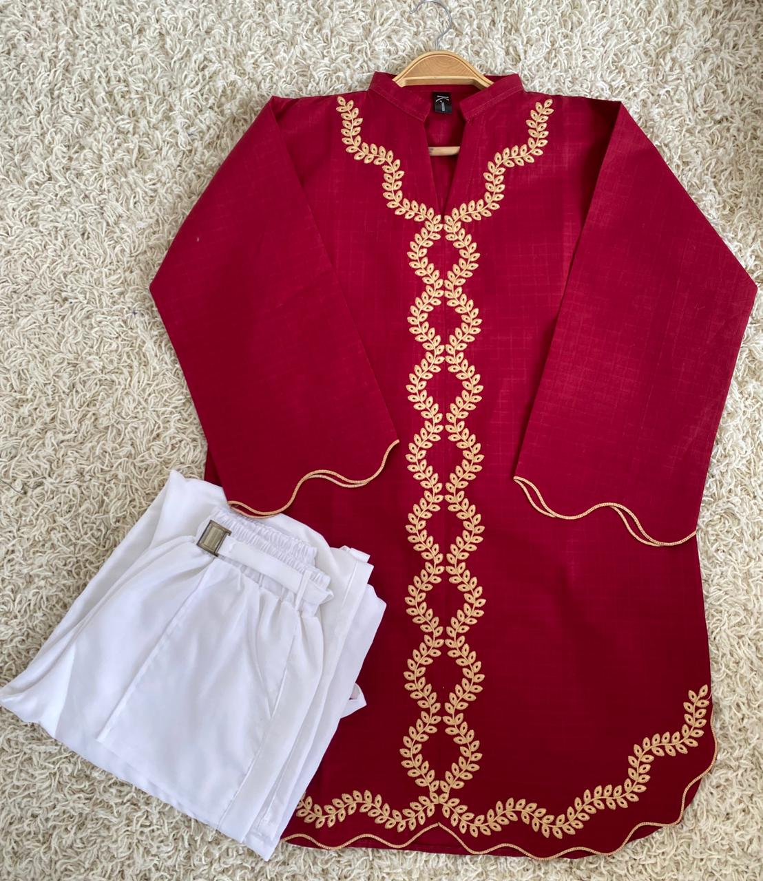 Cotton Embroidered Top with Pant – 2pc Set
