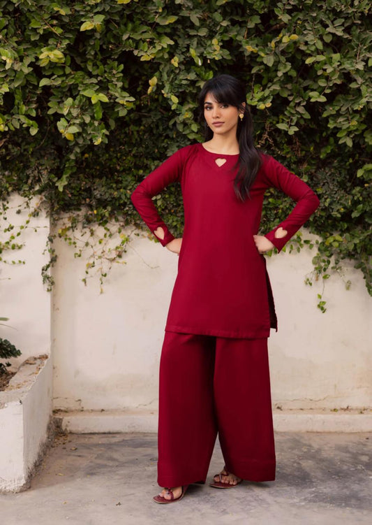 Solid Farshi Heart Co ord Set