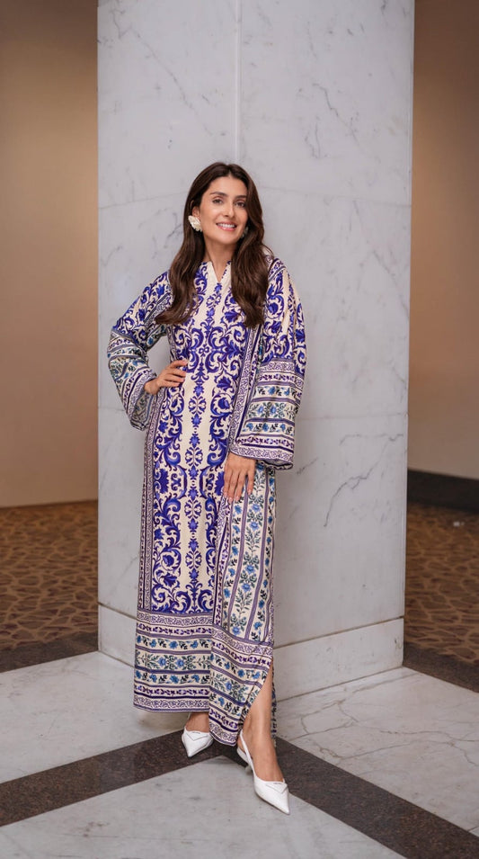 AYEZA KHAN- Printed Long Kaftan Viral 2pc