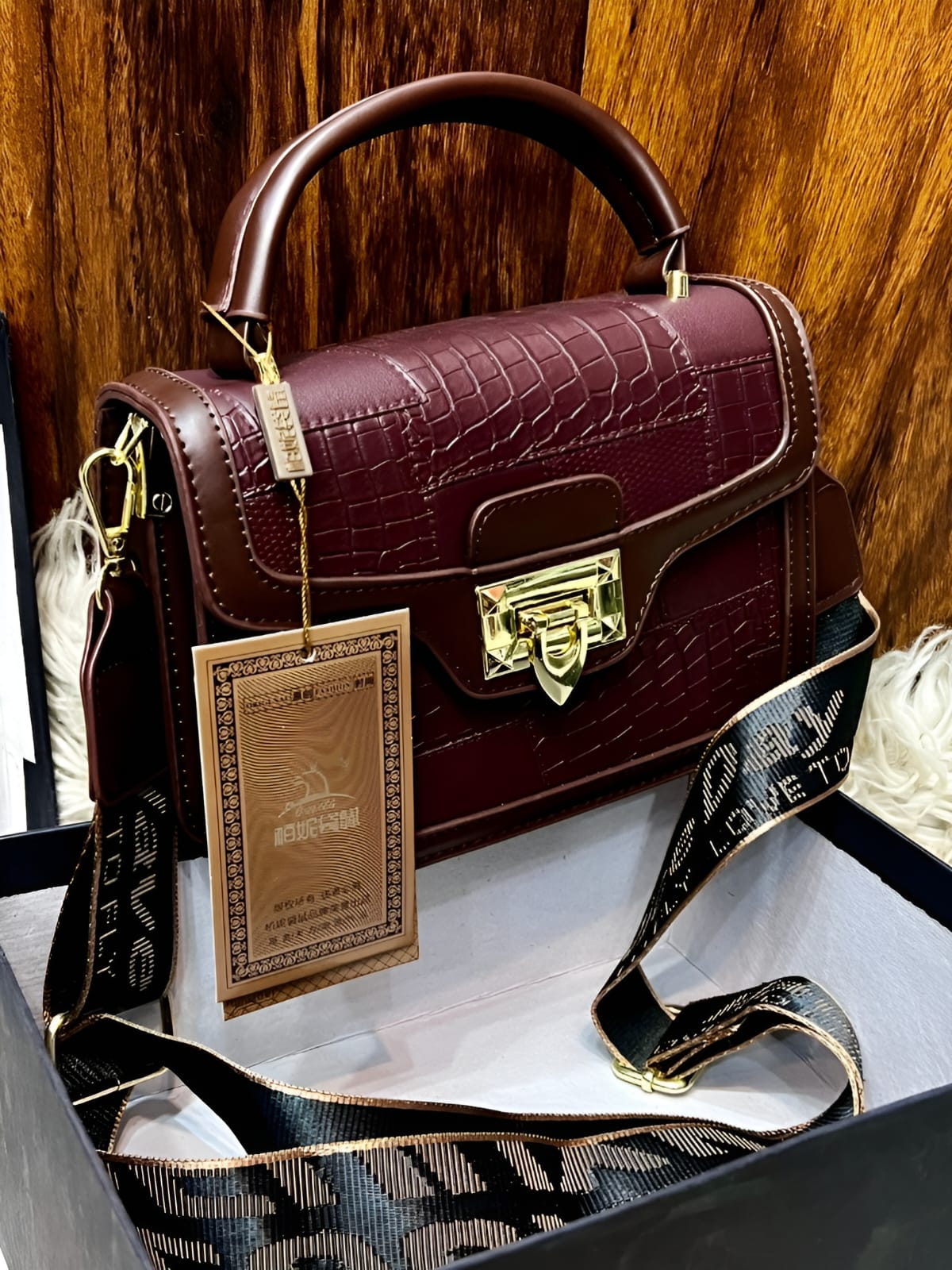 CROC EMBOSSED CROSS BODY WOMEN FASHION BAG