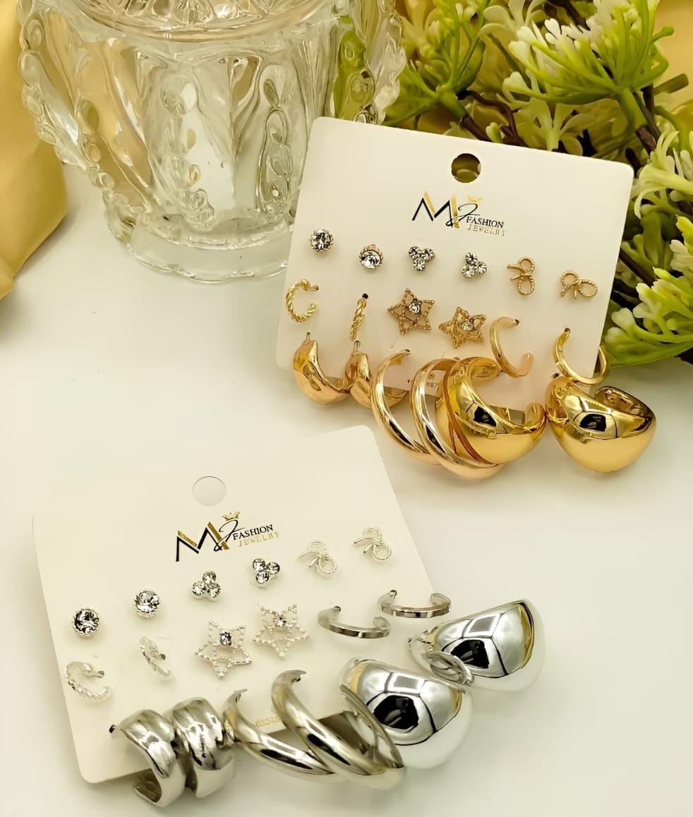 VEMBLEY STUNNING COMBO OF 9 PAIRS HOOPS STUDS