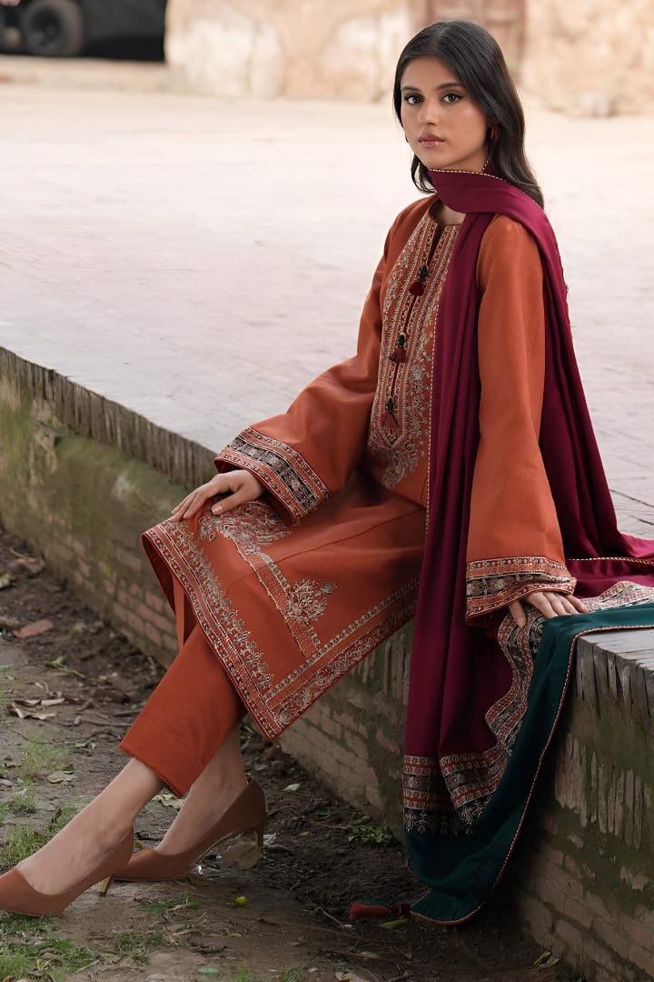 JAZMIN - 3pc Embroidered Article With Printed Shawl