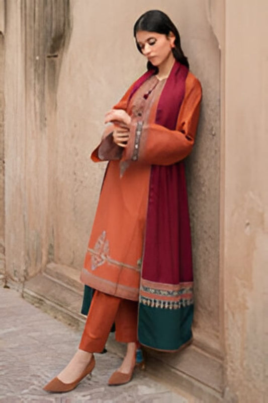 JAZMIN - 3pc Embroidered Article With Printed Shawl