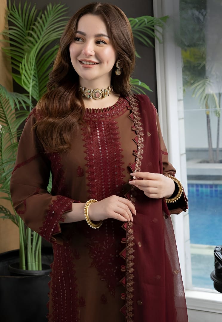 ASIM JOFA - 3pc Lawn Embroidered Shirt With Chiffon Embroidered Dupatta