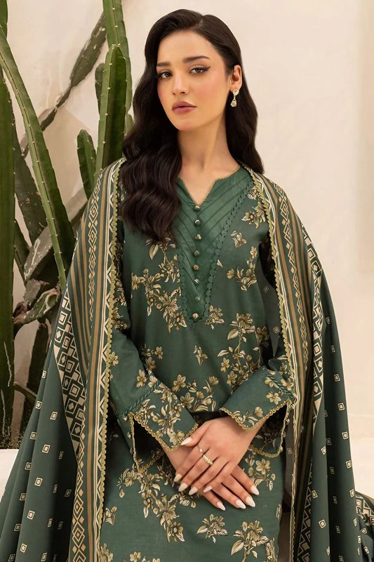 Farasha - Dark Green Printed Winter Whisper 3pc