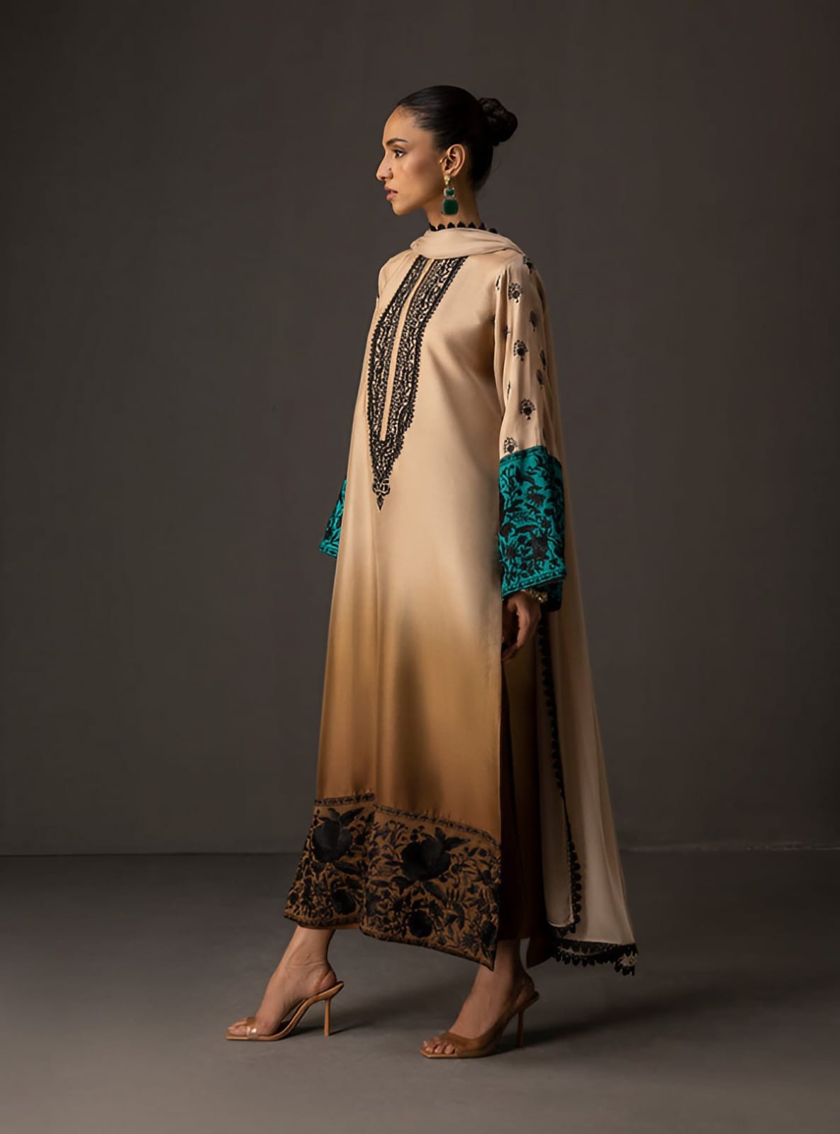 Multi 2 Tone Silk 3 Peice by  Zainab Chottani