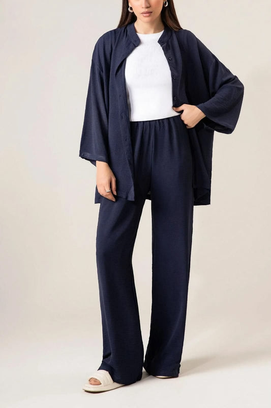 Open Button Shirt With Separate Inner All Over Trouser 3pc