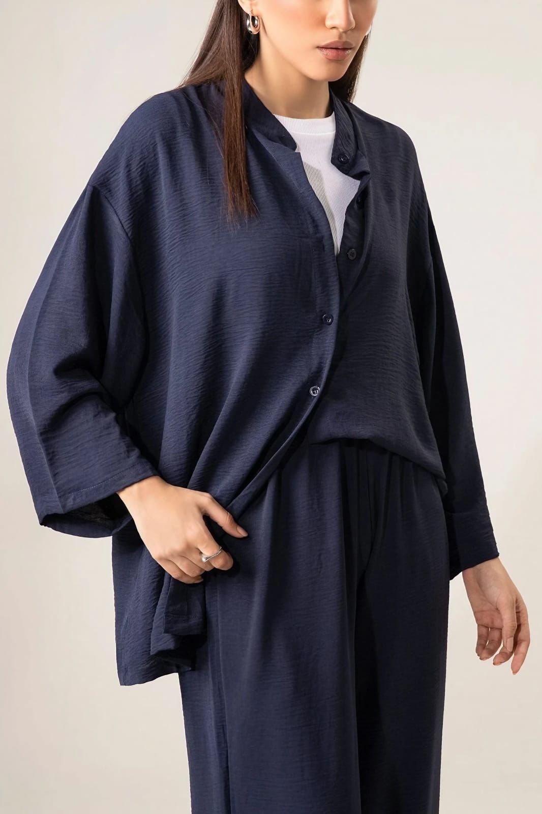 Open Button Shirt With Separate Inner All Over Trouser 3pc