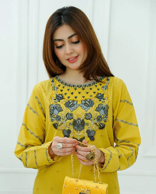 Olive Embroidered Sequence 2pc