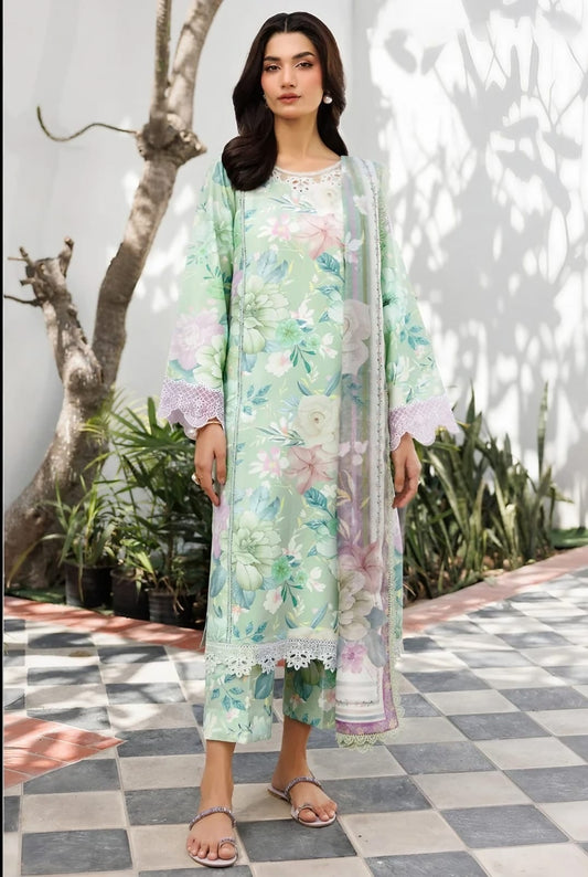 Mint Digital printed Khaddar 3- Piece