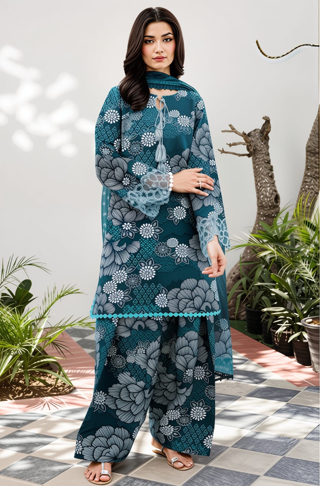 AQUA printed Khaddar 3- Piece