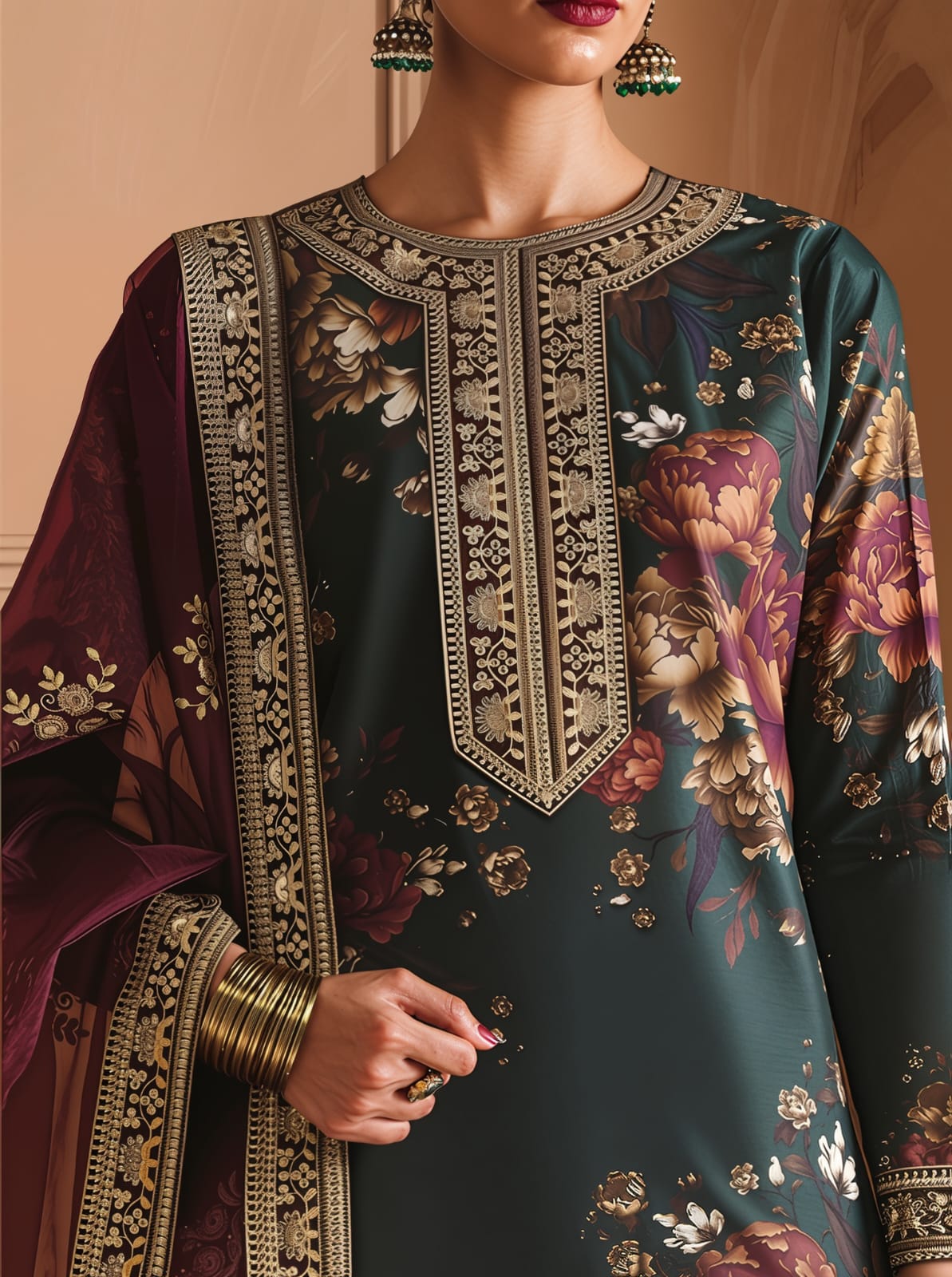 Silk Collection 3-Piece with 4 Sided Ready to Wear Lace Dupatta