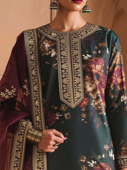 Silk Collection 3-Piece with 4 Sided Ready to Wear Lace Dupatta