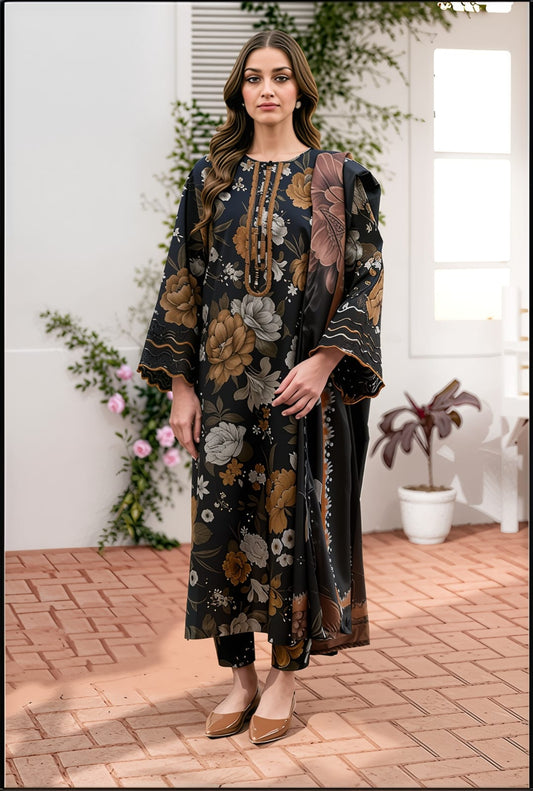 BAROQUE Khaddar All-Over Printed Unstitched 3-Piece